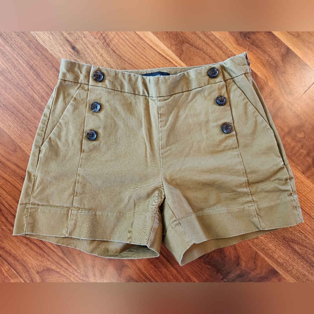 Banana Republic Dark Khaki Shorts With Side Zip And Front Button Accents